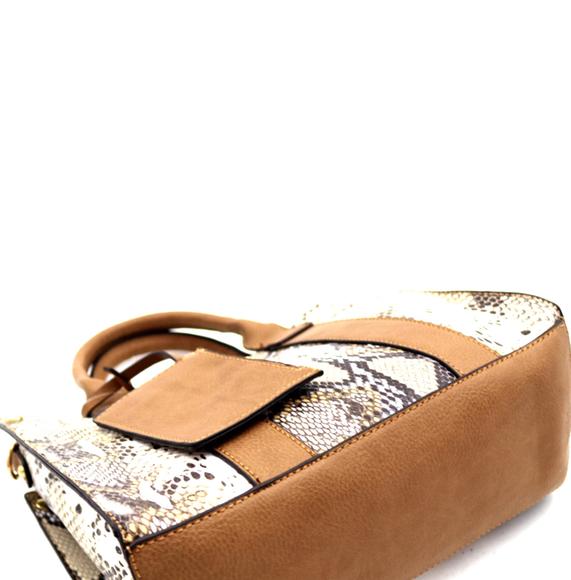 Snake Print Turn-lock Accent 2 In 1 Medium Satchel